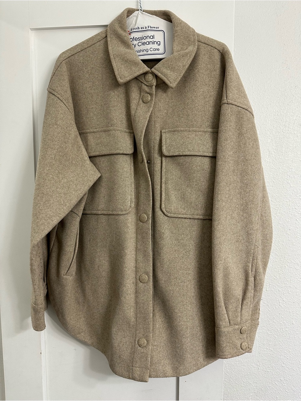 Pre-Owned Calia Patch Pocket Shacket Oatmeal Heather XXL